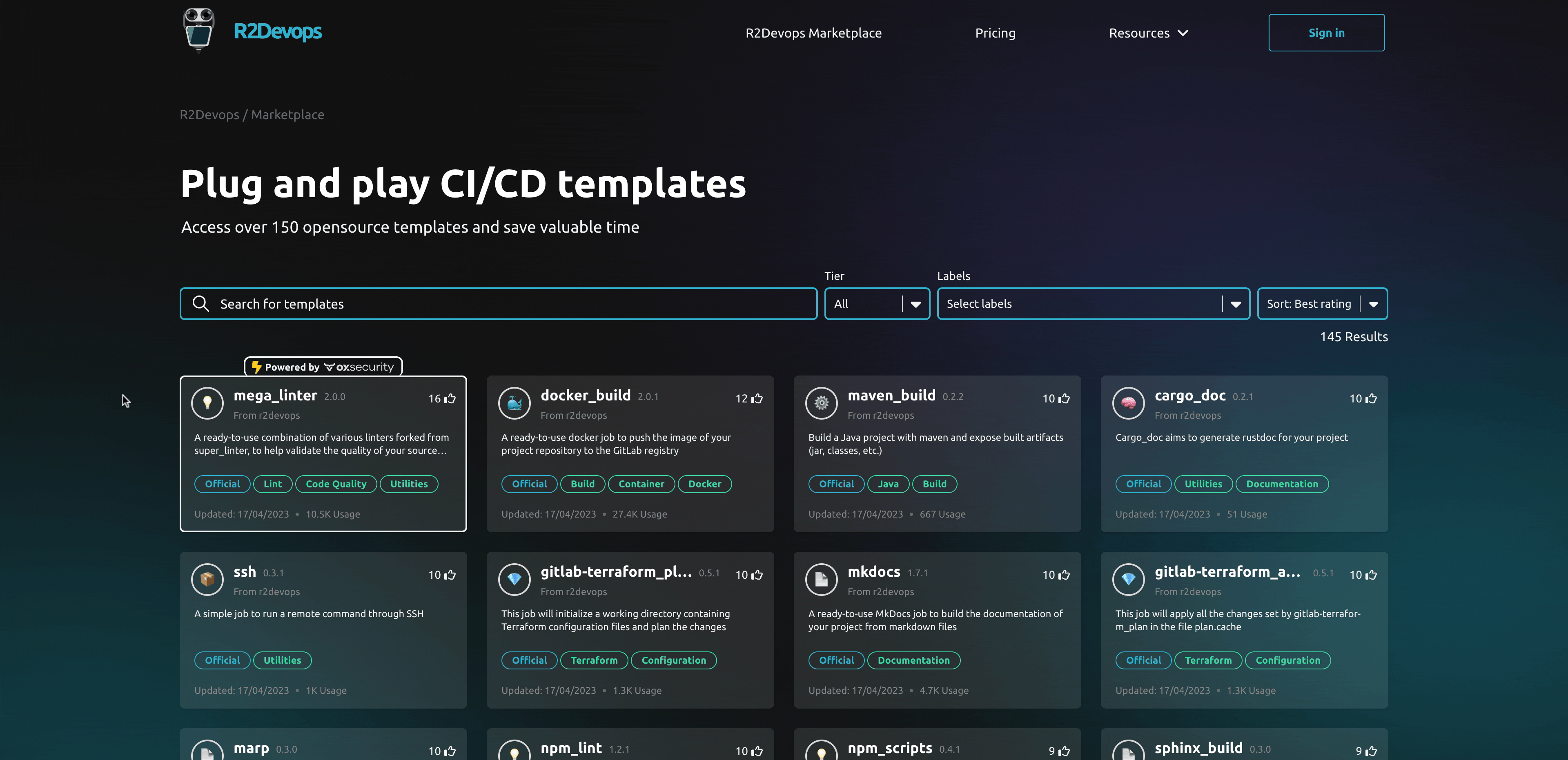 GIF of the R2Devops&#39; Marketplace