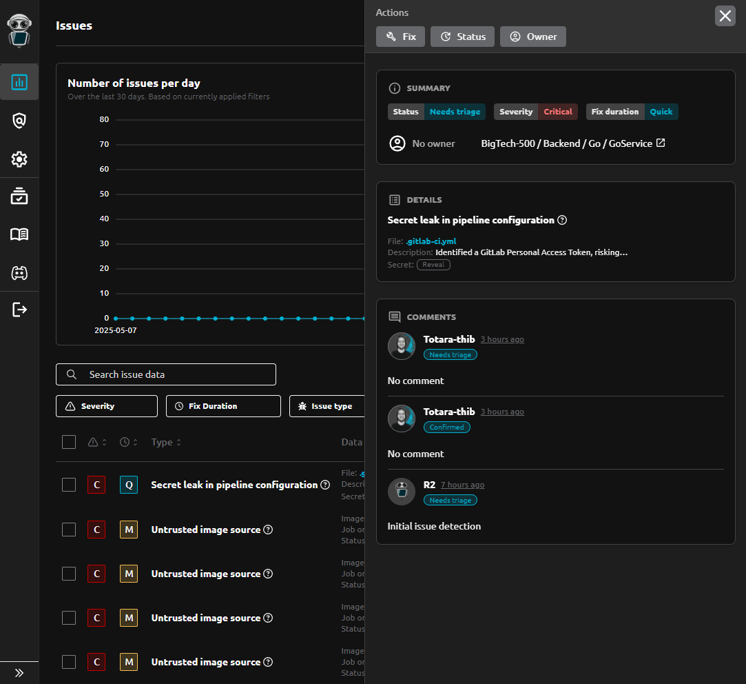 Screenshot of &quot;Issue Sidebar&quot; on R2Devops