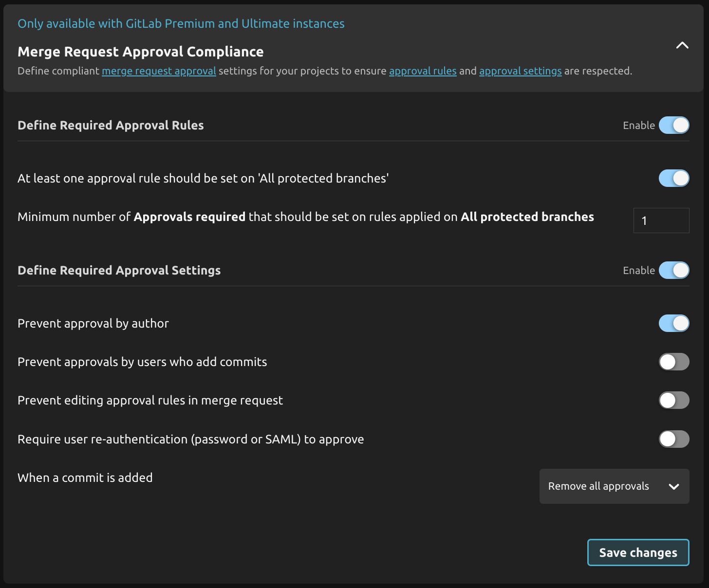 Screenshot of the &quot;Merge Request Approval&quot; configuration on R2Devops