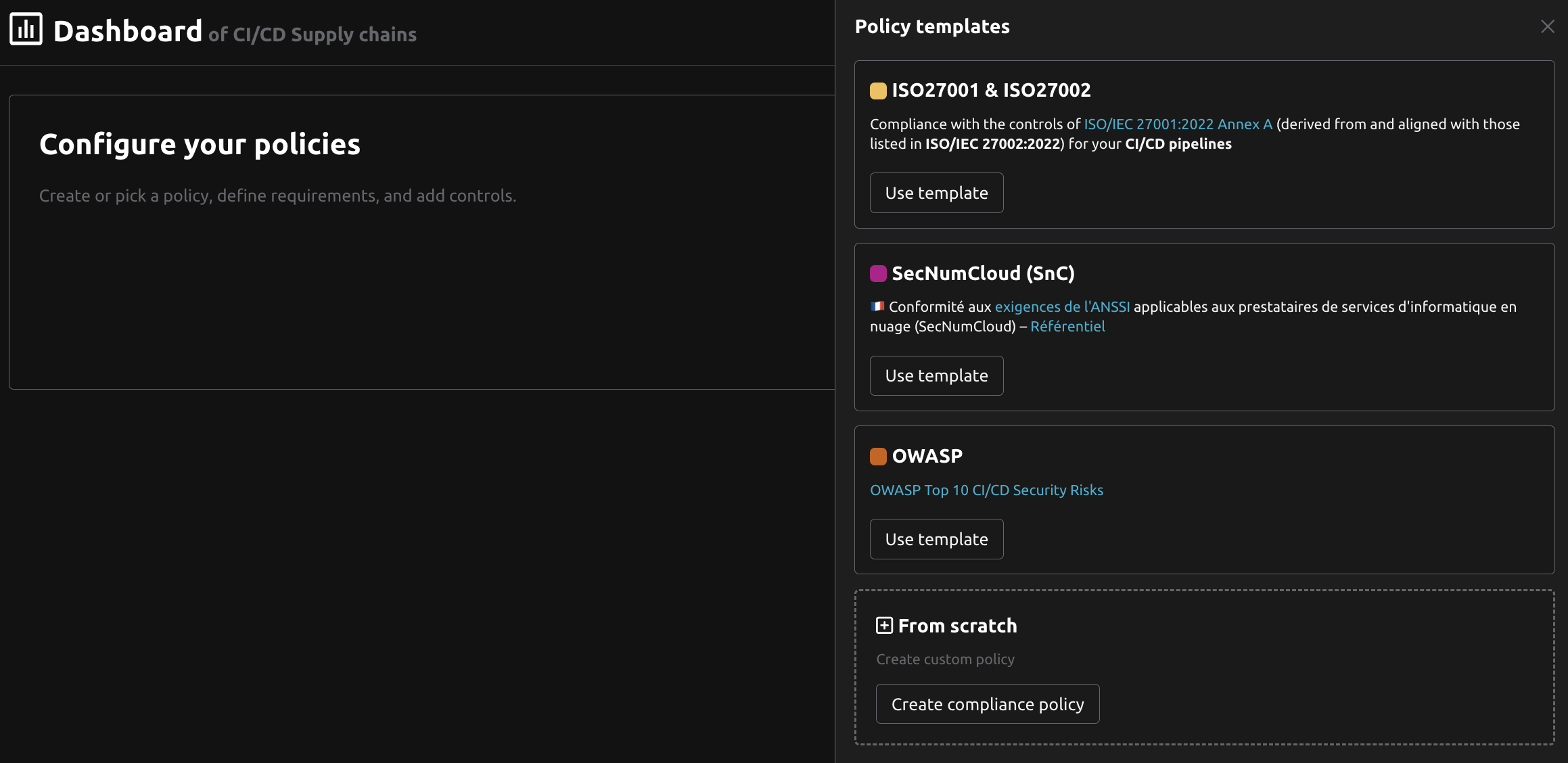 Catalog of policy templates