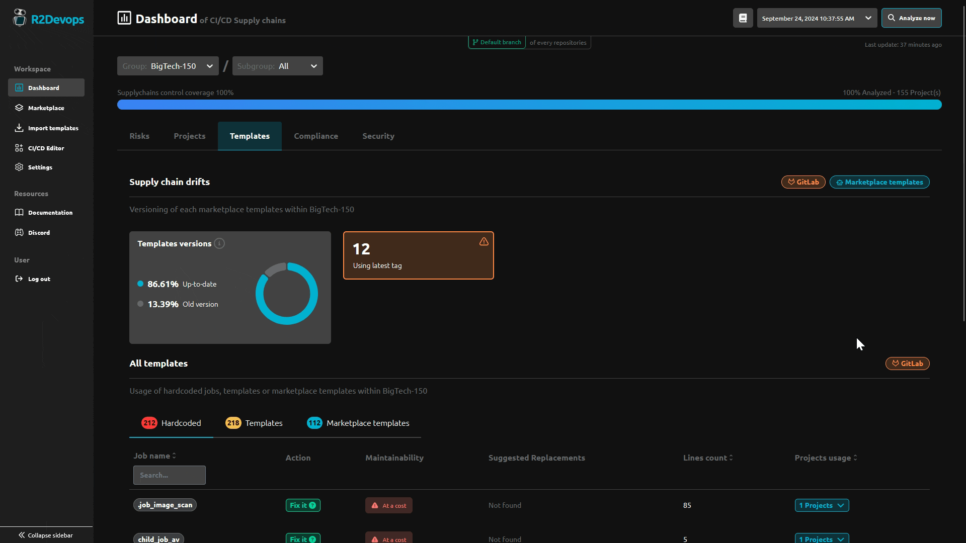 Demonstration of the templates overrides detection user experience