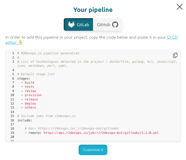 Customize a pipeline directly when it's generated